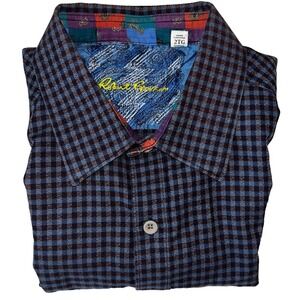 Robert Graham Paisley Flip Cuff Shirt 2XL Purple Check Button‎ Up Long Sleeve